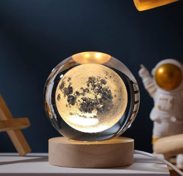 3D Moon Crystal Ball Night Lamp, Creative Engraved Night Light for Kids Room