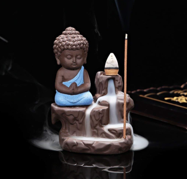 Blue Monk Buddha Smoke Backflow Cone Decorative Incense Holder